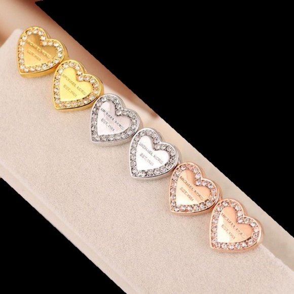 NEW Michael Kors Silver Logo Heart Charm Earrings - Picture 12 of 13